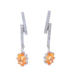 White Gold Spessartite Garnet Dia Drop Earrings 14k Oval 2.75ctw Lightning Bolt