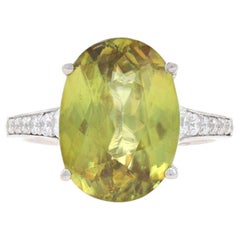 Bague de fiançailles ovale en or blanc 18 carats avec sphère et diamants 7,42 carats