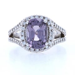 White Gold Spinel & Diamond Halo Ring - 14k Cushion Cut 3.07ctw Engagement