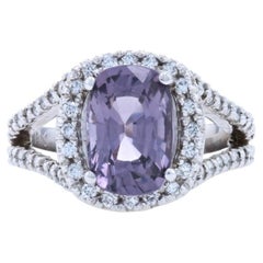 White Gold Spinel & Diamond Halo Ring - 14k Cushion Cut 3.07ctw Engagement