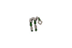 White Gold Spiral Snake Ring with Pavé Diamonds and Green Enamel