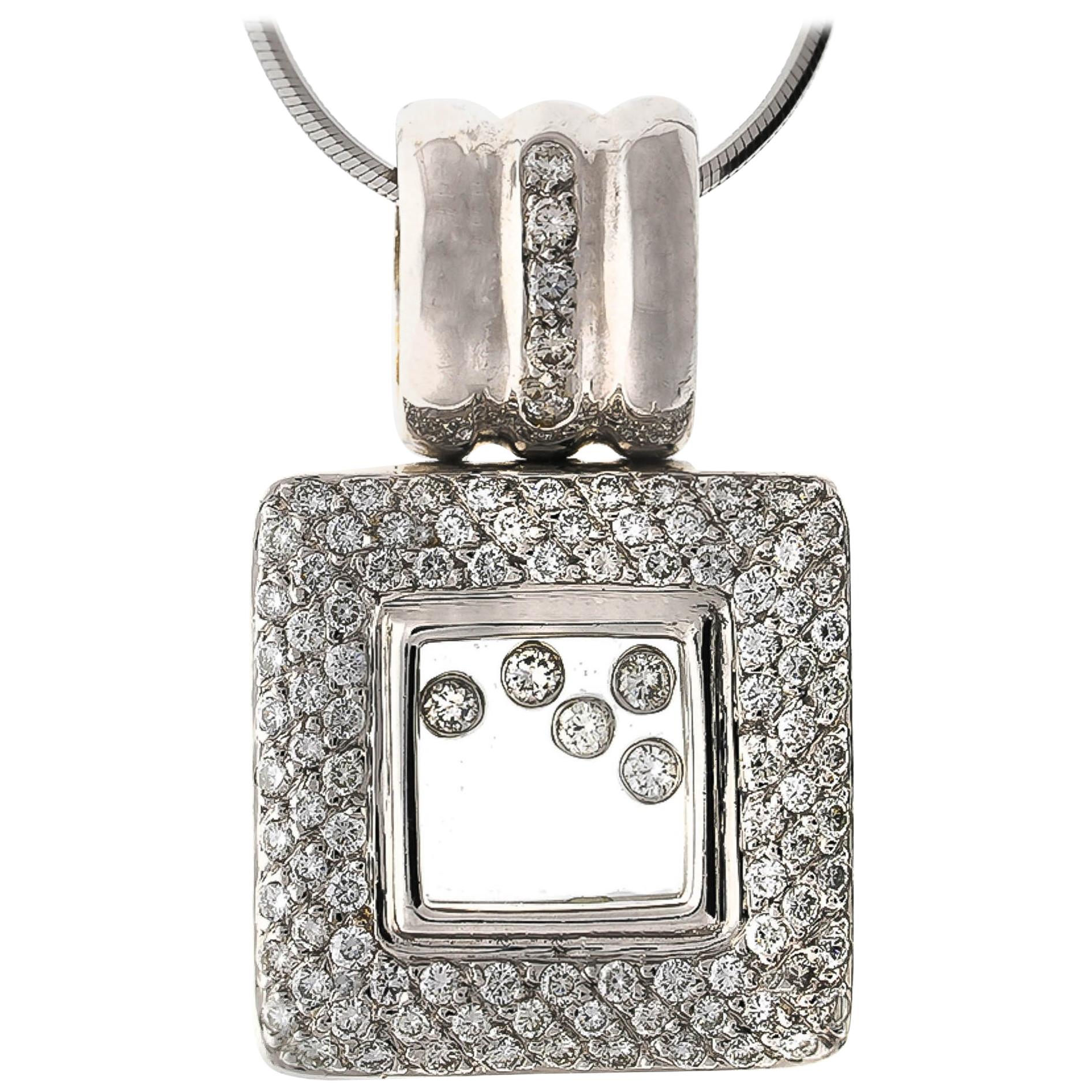 18K White Gold Square Diamond  Slide For Sale