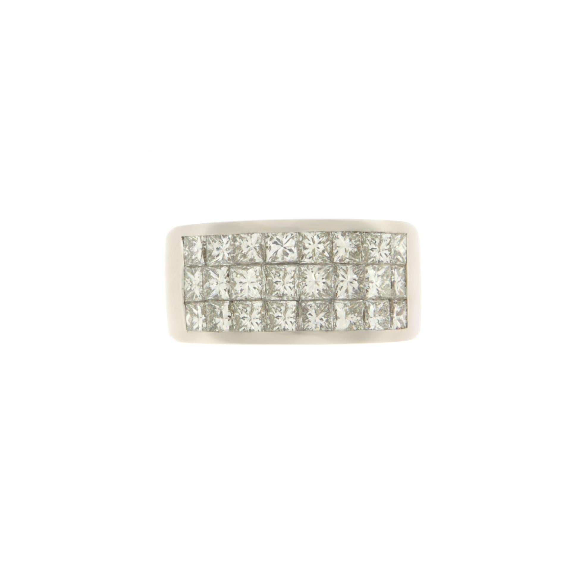 Men's White Gold Stack 18 Carat Band Ring Diamonds For Sale