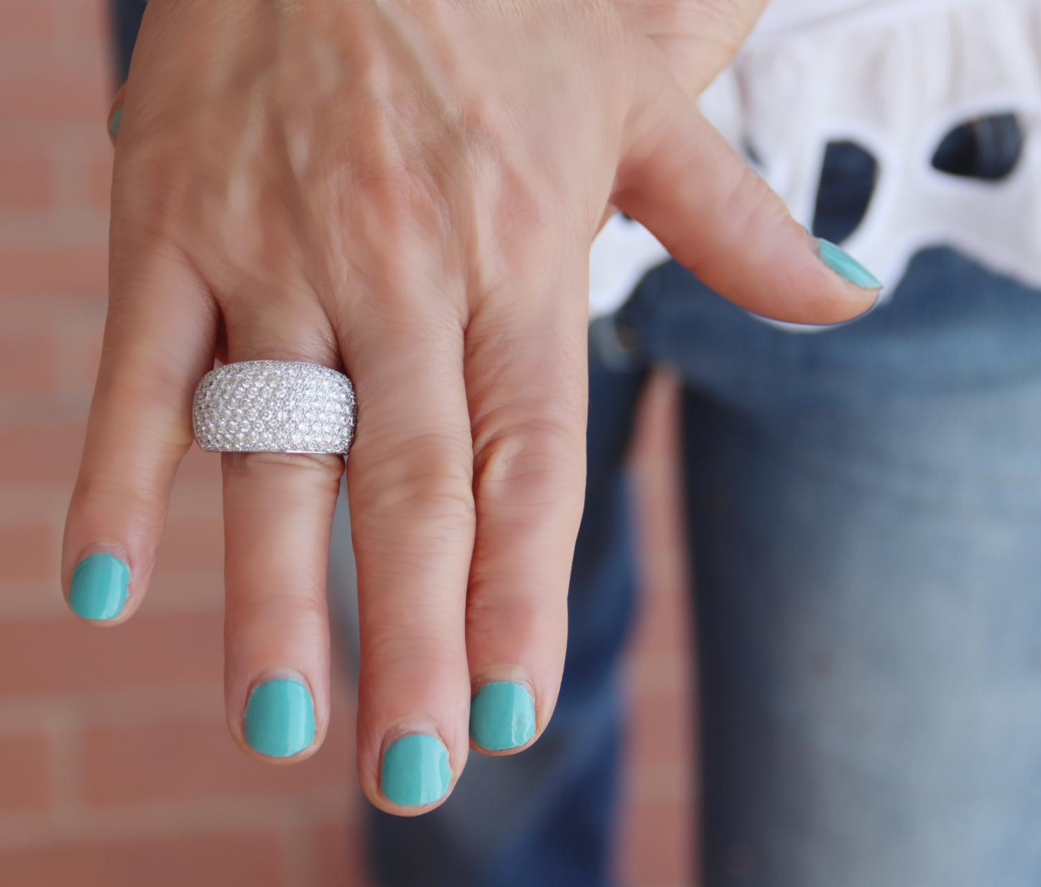 White Gold Stack 18 Carat Band Ring Diamonds For Sale 4