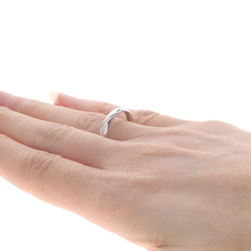 White Gold Stackable Etched Band - 14k Italian Wedding Ring Sz 9 1