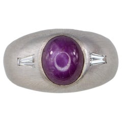 White Gold Star Ruby and Baguette Diamond Gypsy Ring