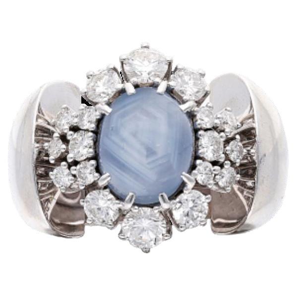 White Gold, Star Sapphire and Diamond Ring