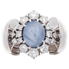 Vintage White Gold, Star Sapphire and Diamond Ring