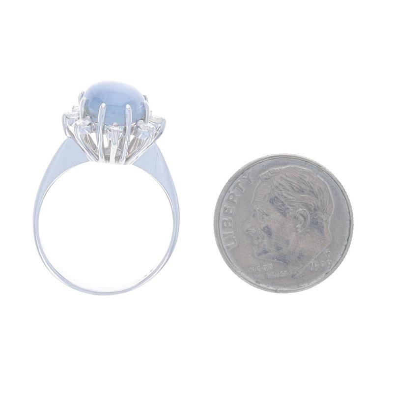 Anello aureola con diamante e zaffiro a stella in oro bianco - 14k Cabochon ovale 4,32ctw in vendita 1
