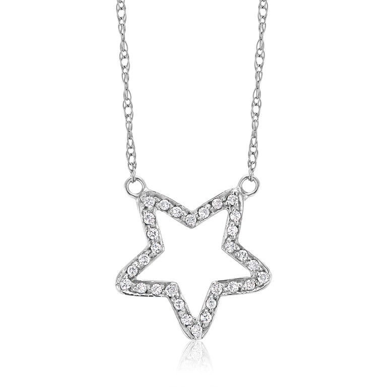White Gold Star Shape Diamond Pendant Necklace at 1stDibs | star shaped ...
