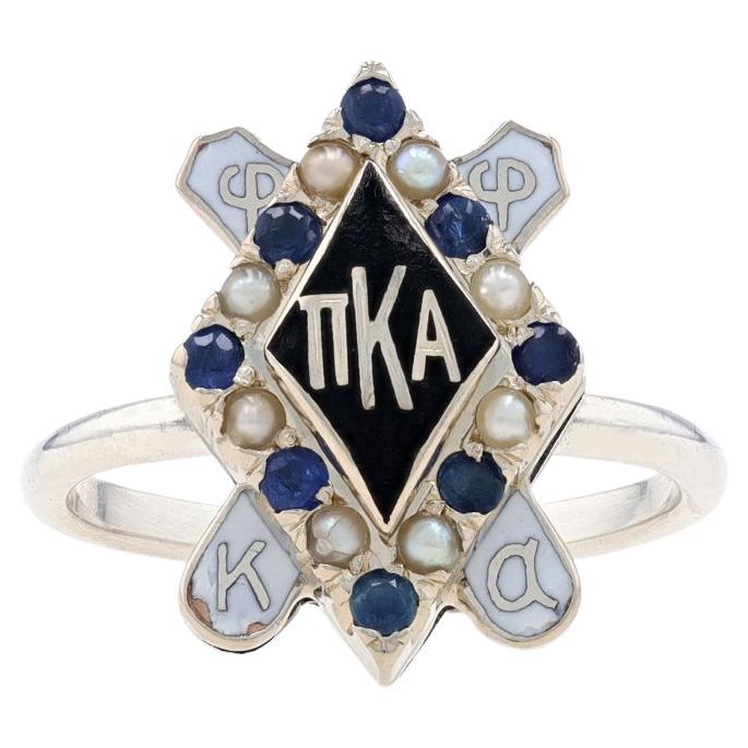 White Gold & Sterling Pi Kappa Alpha Sweetheart Ring 14k 925 Sapphire Fraternity For Sale