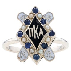 Vintage White Gold & Sterling Pi Kappa Alpha Sweetheart Ring 14k 925 Sapphire Fraternity