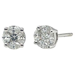 Orecchini a perno con diamante illusorio in oro bianco, 1,16 carati totali