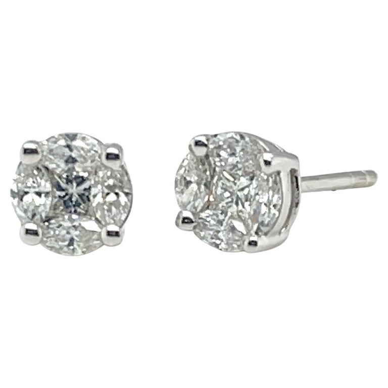 1.16 Carat Total Weight  White Gold Stud Earrings For Sale