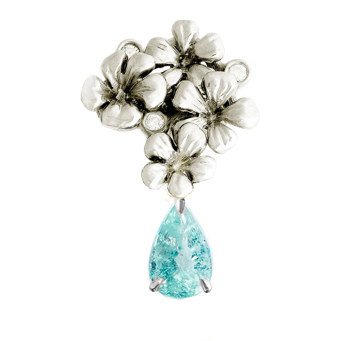 Modern White Gold Stud Earrings with Diamonds and Blue Paraiba Tourmalines For Sale