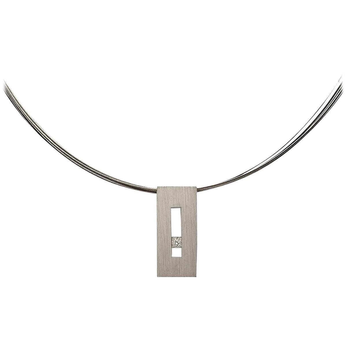 Diamond in White Gold Suspended Rectangle Pendant For Sale