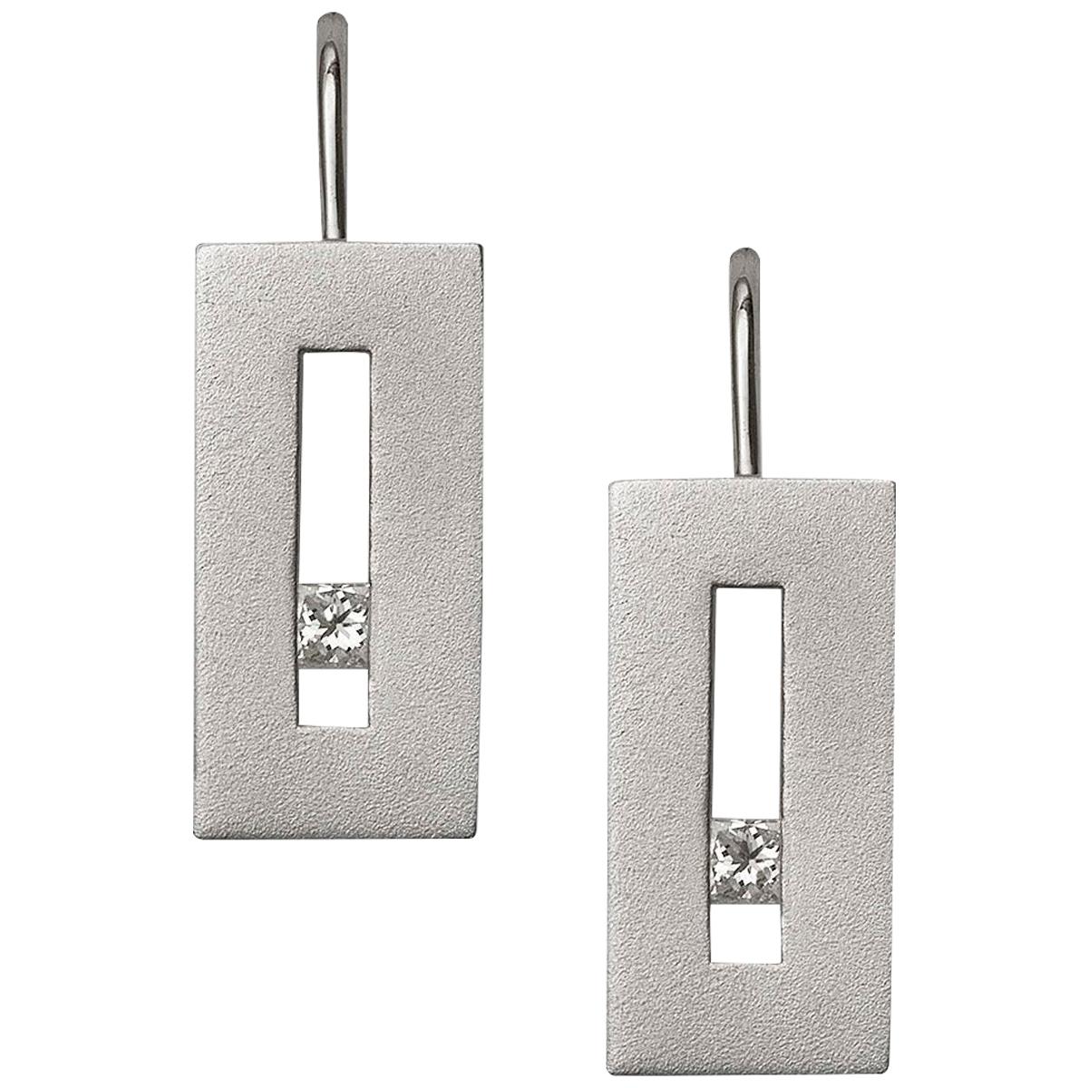 Diamond in White Gold Suspended Rectangle Earrings For Sale