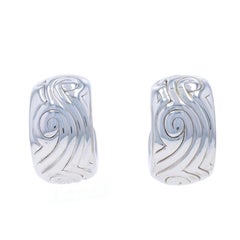 White Gold Swirl Hoop Earrings - 14k Abstract Pierced Italy