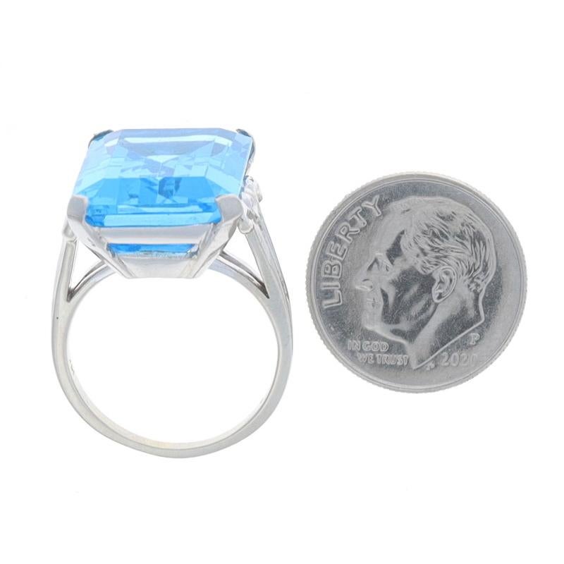 White Gold Swiss Blue Topaz Cocktail Solitaire Ring 14k & Pall. Emerald 12.60ct For Sale 1