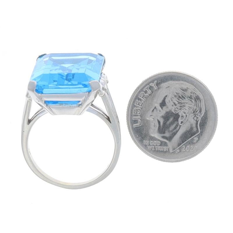 White Gold Swiss Blue Topaz Cocktail Solitaire Ring 14k & Pall. Emerald 12.60ct 1