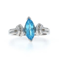 White Gold Swiss Blue Topaz Diamond Ring - 14k Marquise 1.26ctw