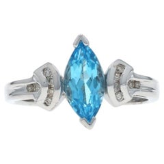 White Gold Swiss Blue Topaz Diamond Ring - 14k Marquise 1.26ctw