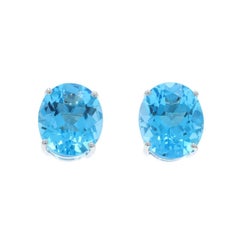 Pendientes de oro blanco con topacio azul suizo - 14k Ovalados 12.00ctw Perforados