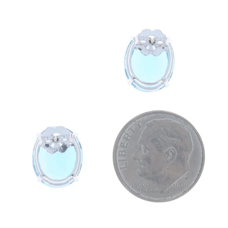 Boucles d'oreilles or blanc Topaze bleue suisse - 14k Oval 12.00ctw Pierced Excellent état - En vente à Greensboro, NC