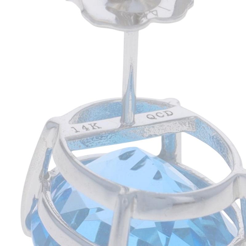 Boucles d'oreilles or blanc Topaze bleue suisse - 14k Oval 12.00ctw Pierced Pour femmes en vente