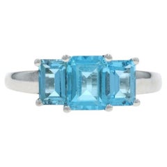 White Gold Swiss Blue Topaz Three-Stone Ring - 10k Emerald 2.48ctw
