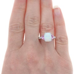 White Gold Synthetic Opal Synthetic Pink Sapphire Diamond Ring -14k Cush 1.97ctw