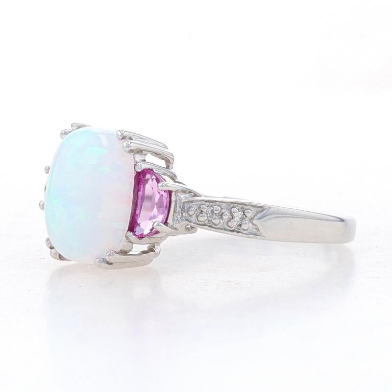 Cushion Cut White Gold Synthetic Opal Synthetic Pink Sapphire Diamond Ring -14k Cush 1.97ctw For Sale