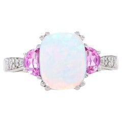 White Gold Synthetic Opal Synthetic Pink Sapphire Diamond Ring -14k Cush 1.97ctw