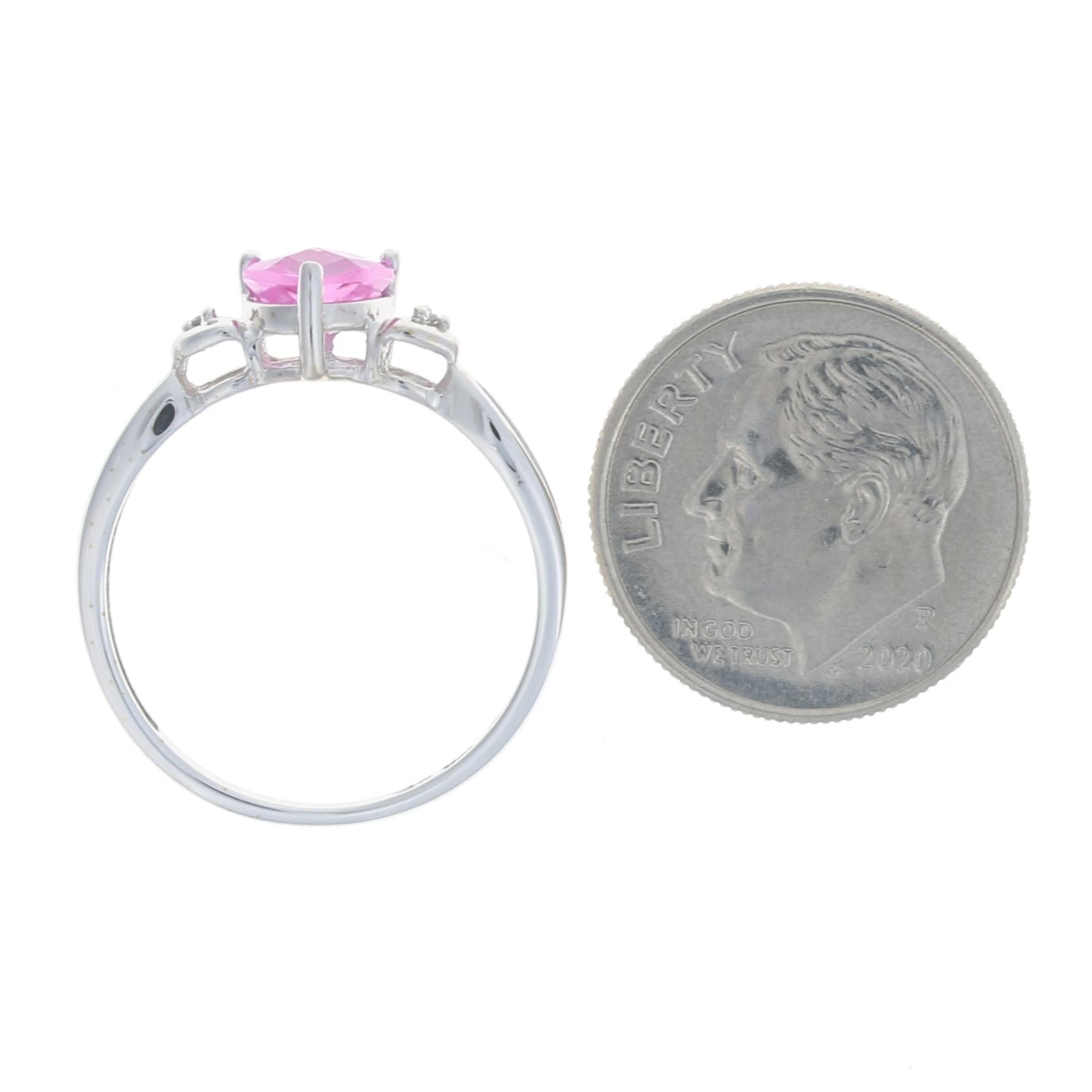 White Gold Synthetic Pink Sapphire & Diamond Ring, 10k Heart Cut 1.00ct 5