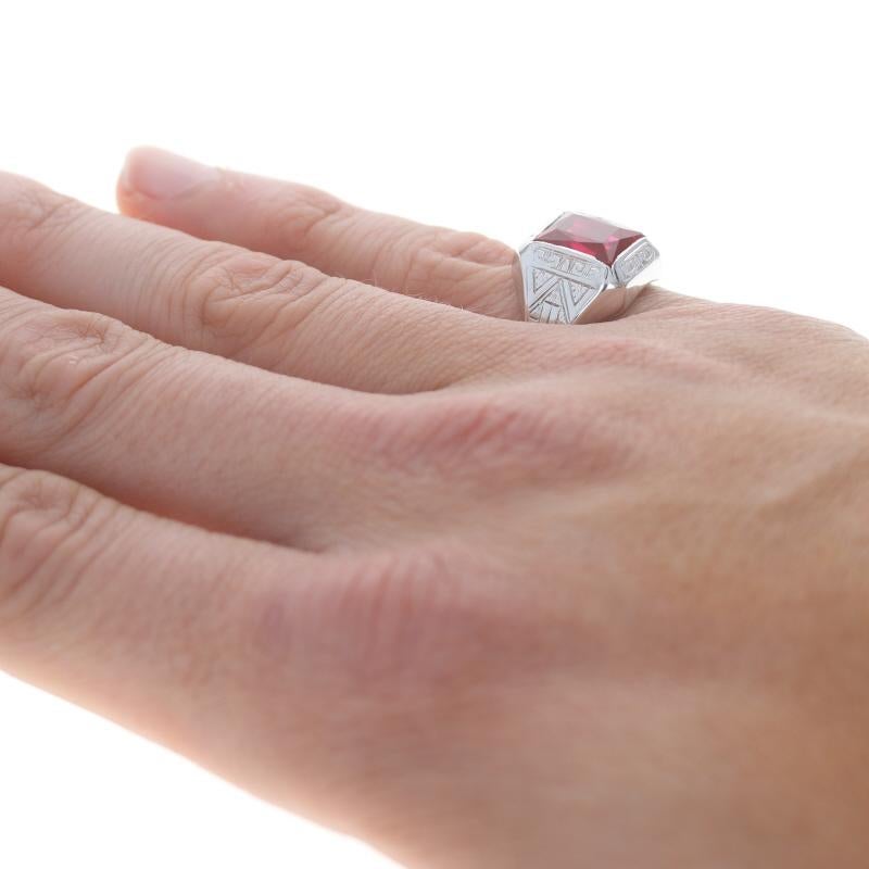 Square Cut White Gold Synthetic Ruby Art Deco Men's Ring - 14k Rectangle Vintage Solitaire