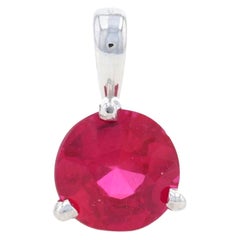 White Gold Synthetic Ruby Solitaire Pendant, 14k Round Cut 1.22ct
