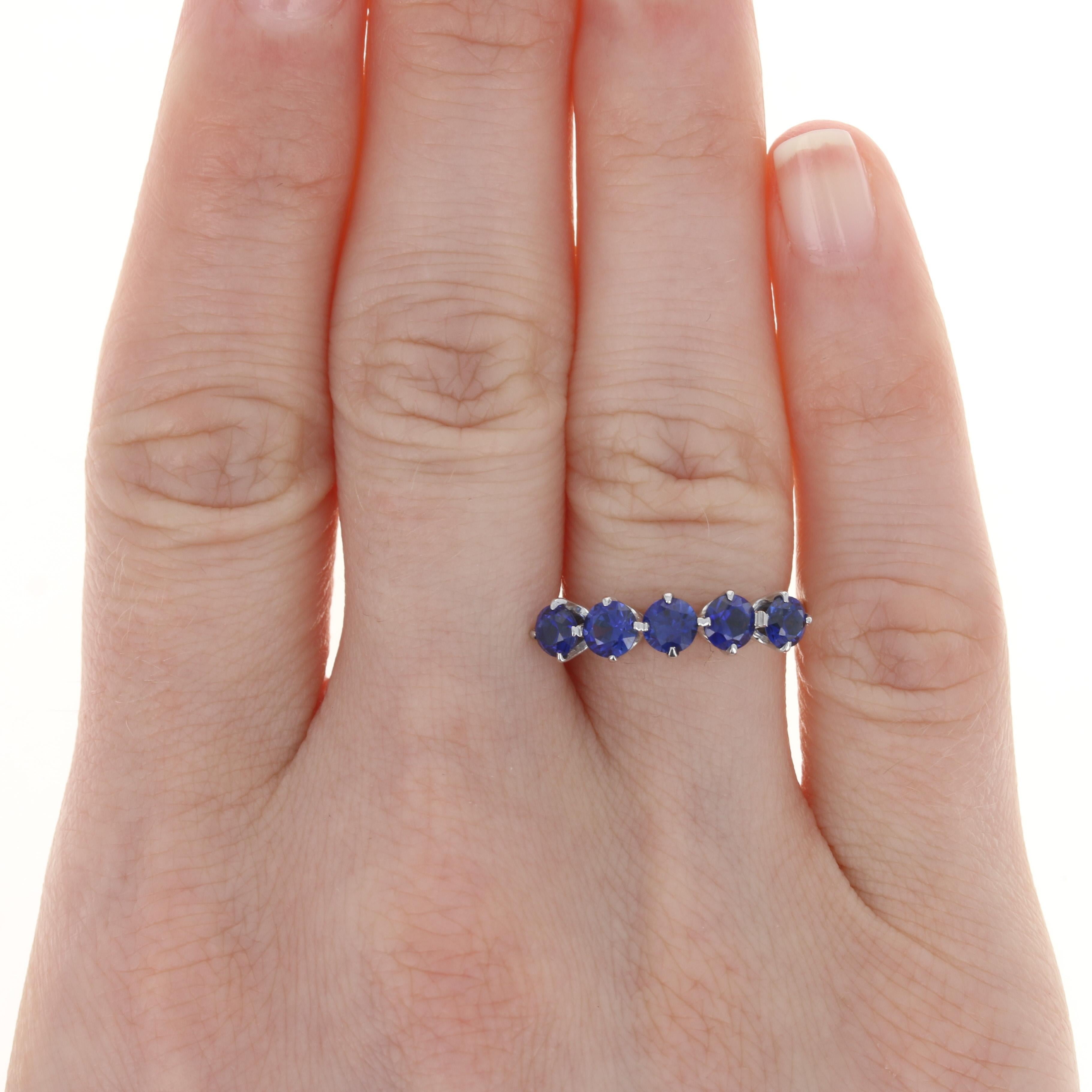 For Sale:  White Gold Synthetic Sapphire Five-Stone Band, 14k Round 1.50ctw Wedding Ring 2