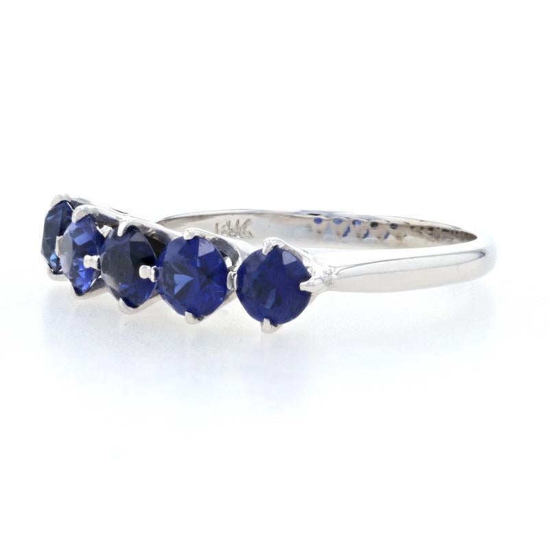 For Sale:  White Gold Synthetic Sapphire Five-Stone Band, 14k Round 1.50ctw Wedding Ring 3