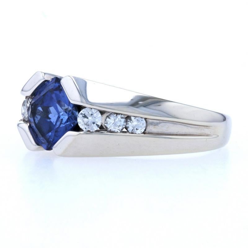 White Gold Synthetic Sapphire Men's Ring, 10k Cushion Cut 2.20ctw 3