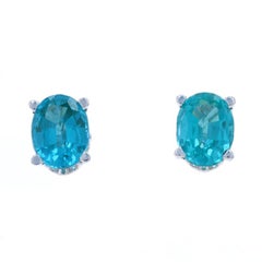 White Gold Synthetic Spinel Stud Earrings - 14k Oval 2.56ctw Pierced Lab-Created