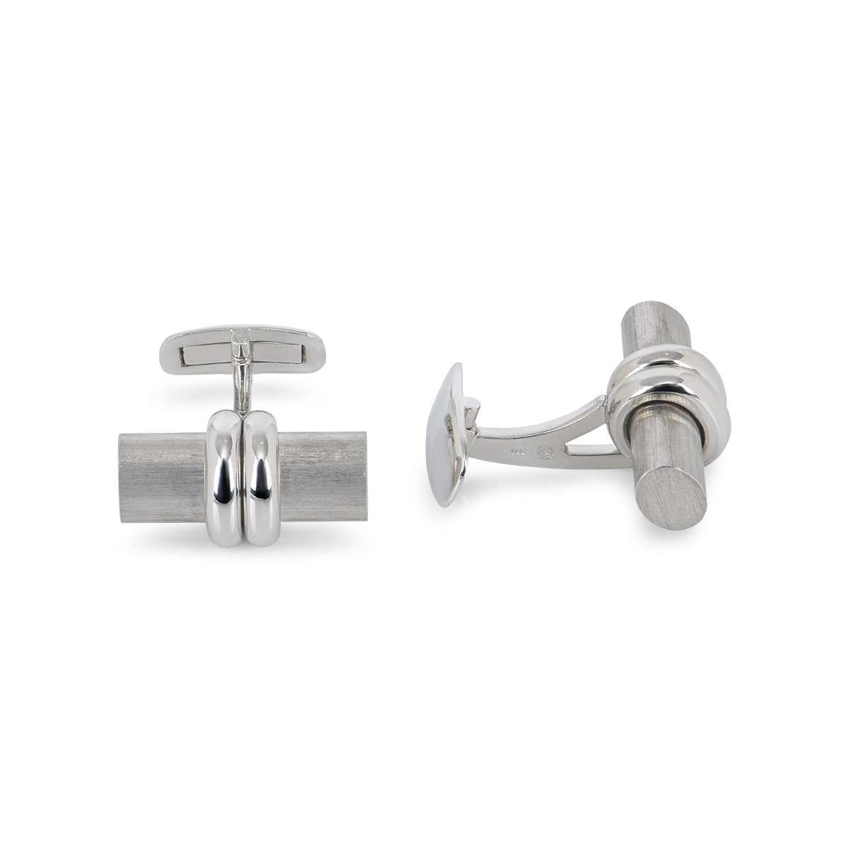 A classic pair of 18k white gold cufflinks. The cufflinks are set to a satin finish, oval T-bar front section, each complemented by swivel fittings in a polished finish. The cufflinks measure 20mm when worn in the cuff and have a gross weight of