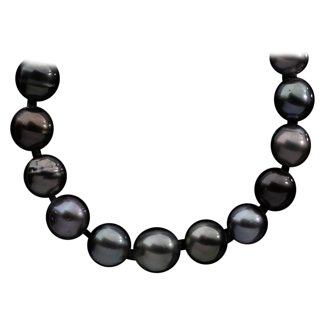 White Gold Tahitian Black Pearl Strand Necklace