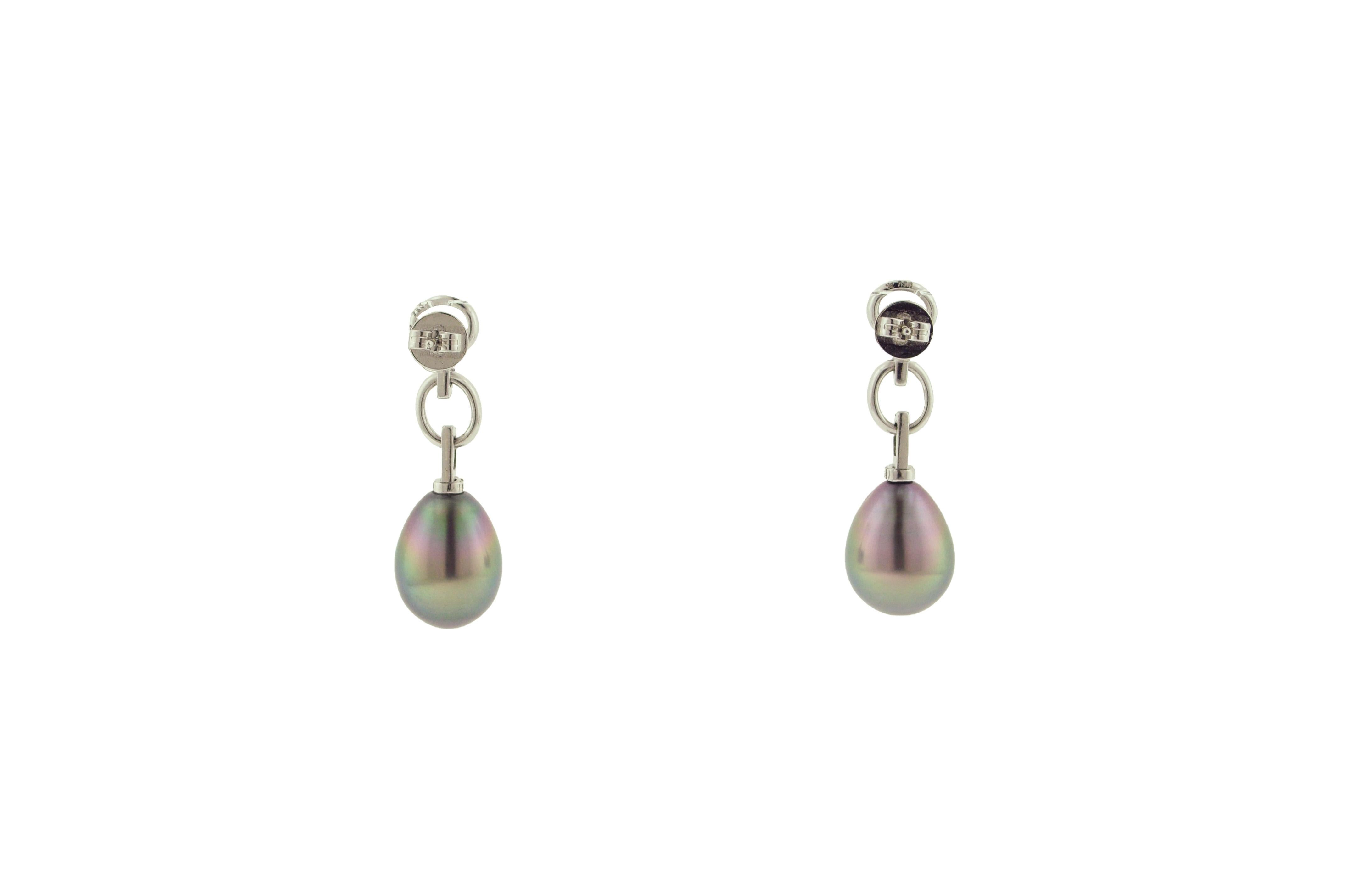 Women's Tahitian Pearl Diamond White Gold Necklace and Earrings Set For Sale