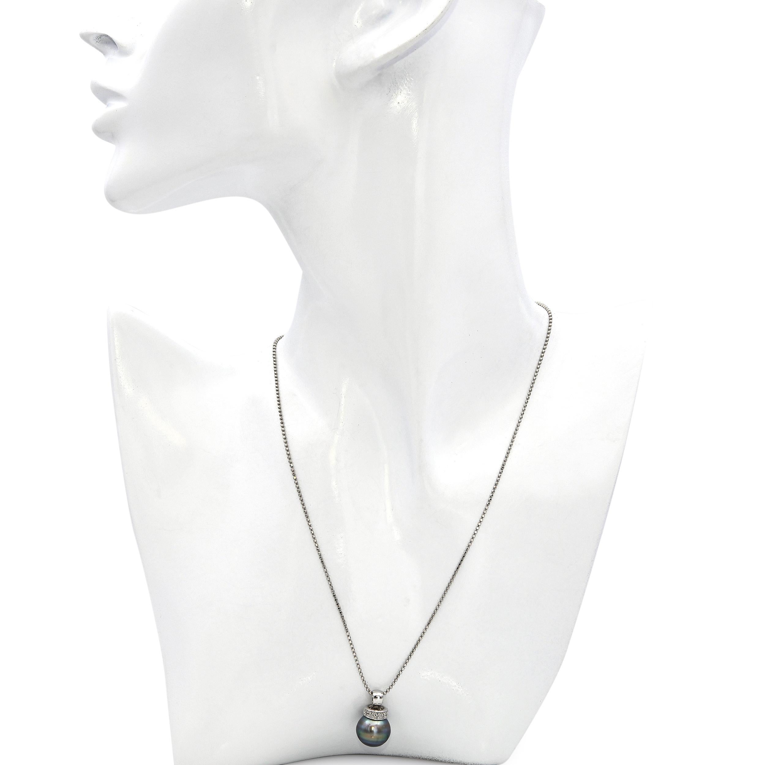 Weißgold Tahiti-Perlen und Diamant-Anhänger Halskette (Ungeschliffen) im Angebot