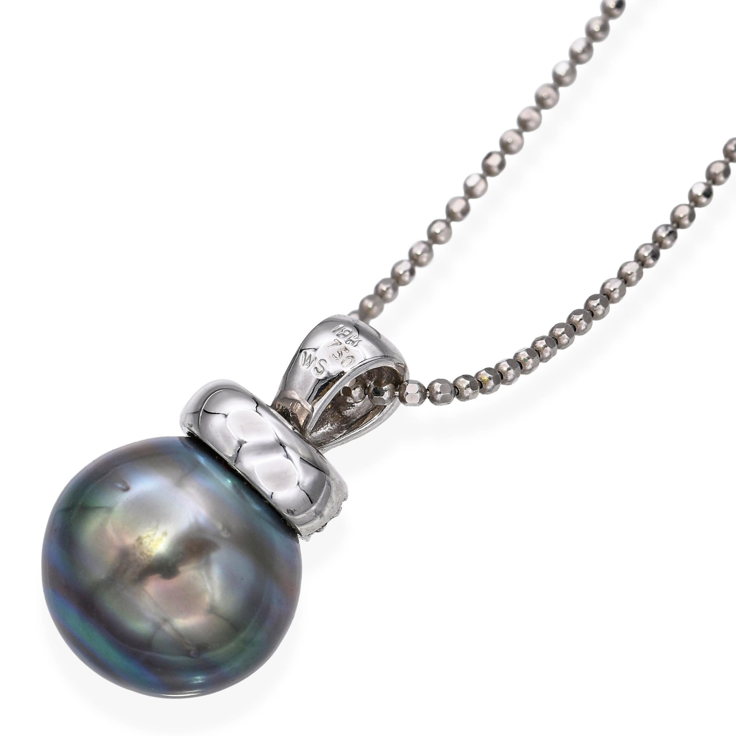 Weißgold Tahiti-Perlen und Diamant-Anhänger Halskette im Zustand „Gut“ im Angebot in New York, NY
