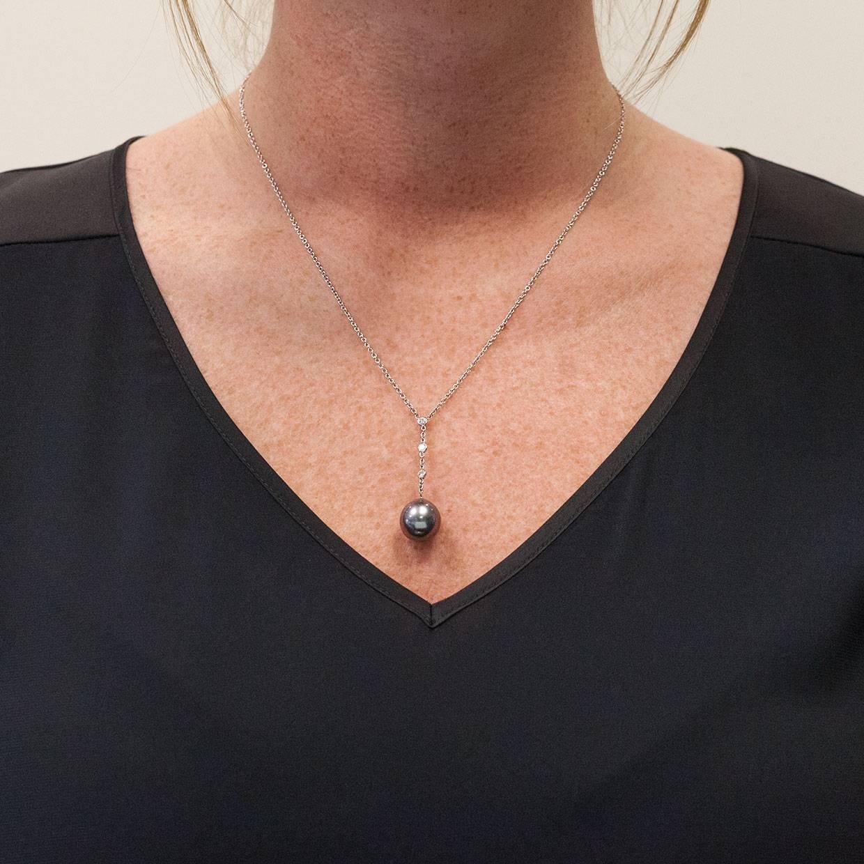 Women's White Gold Tahitian Pearl and Diamond Pendant Necklace