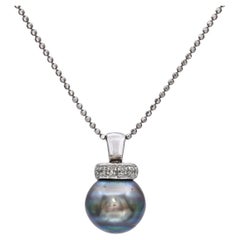 White Gold Tahitian Pearl and Diamond Pendant Necklace