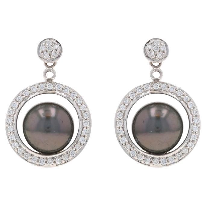 Ohrhänger aus Weißgold mit Tahiti-Perlen und Diamanten im Kreis - 14k .36ctw durchbohrt
