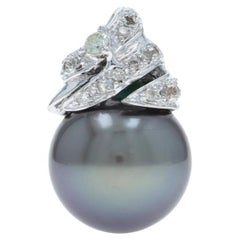 Ciondolo con diamante e perla di Tahiti in oro bianco - 18k .20ctw