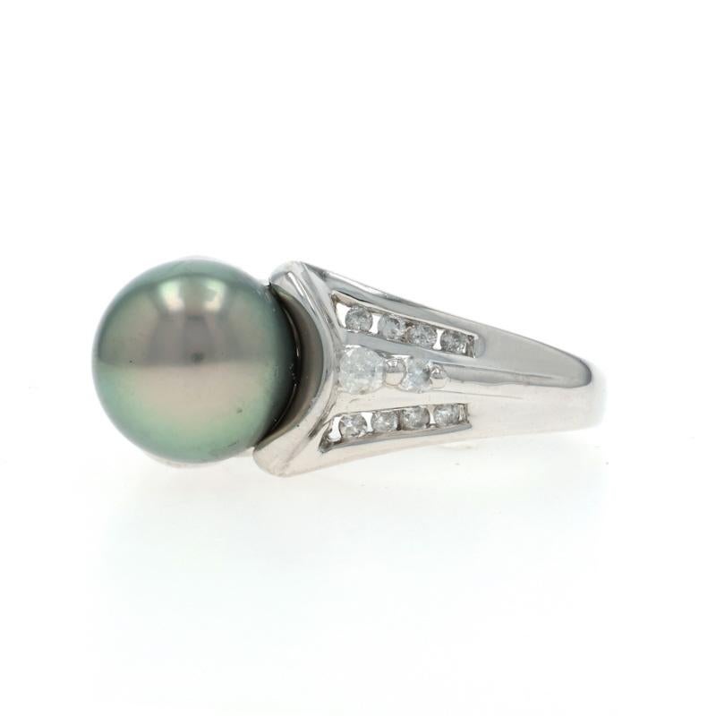 Anello con diamante e perla di Tahiti in oro bianco - 14k .18ctw In condizioni ottime in vendita a Greensboro, NC